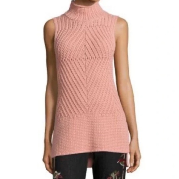 Alice + Olivia Sweaters - alice+olivia Abbott Light Pink Chunky Mixed-Stitch Mock Neck Tunic Sweater SZM